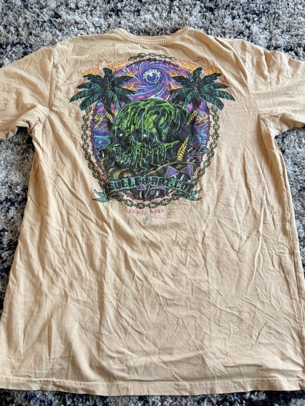 Sullen Art Co Tan Graphic Tee M Skull Palm Back Print